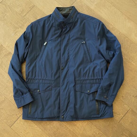 Johnston & Murphy Bomber Mens Large Full Zip Dark‎ Navy Jacket with leather trim
